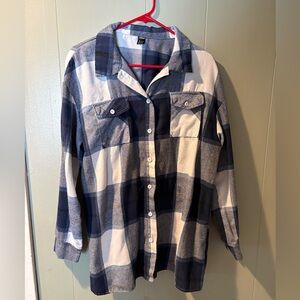 SHEIN Navy and White Checkered Shirt